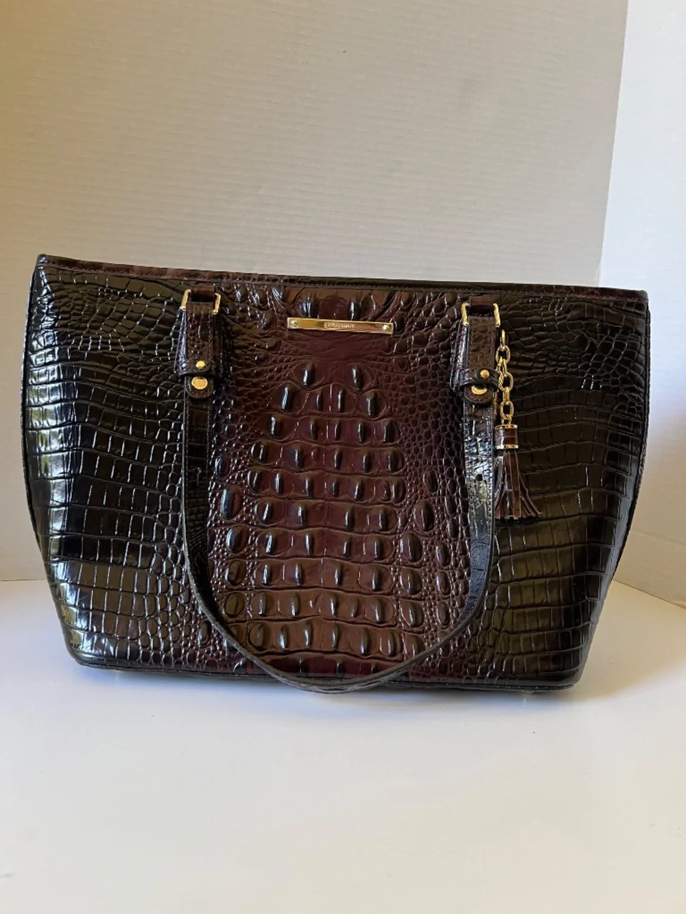 LIKE NEW Brahmin Medium Asher Leather Tote in Vintage Pecan Melbourne w/ Tassel